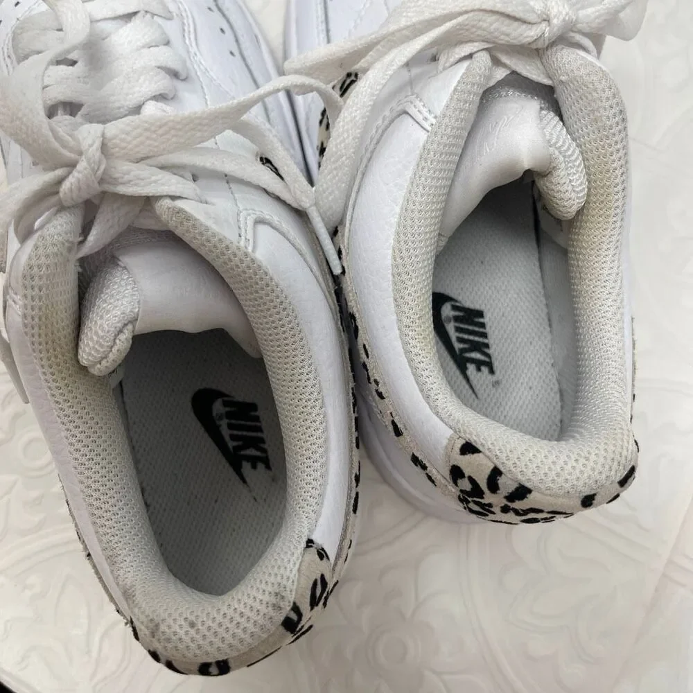 Nike Court Vision Low 'Leopard Swoosh' women's sneakers in white Sz 6.5